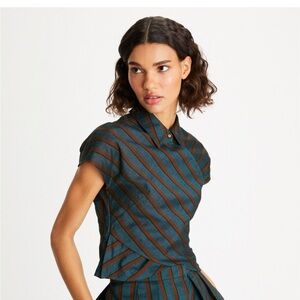 Tory Burch Striped Wrap Top Teal/Rust Size 2 NWT